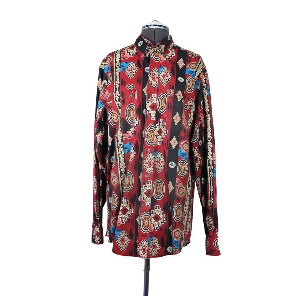 Wrangler men's vintage cowboy cut Southwestern print button front shirt 16-35‎